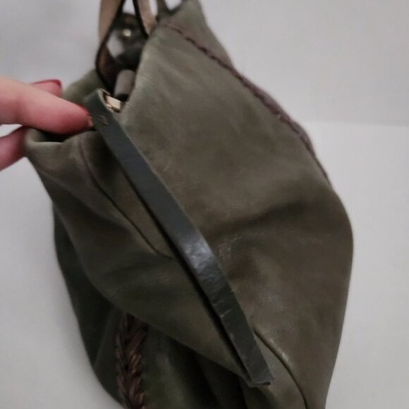 Stylish Olive Green Leather Tote Bag - Picture 2 of 8